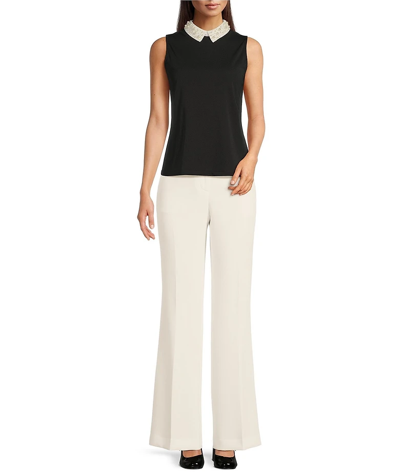 KARL LAGERFELD PARIS Knit Matte Jersey Pearl Collar Sleeveless Top