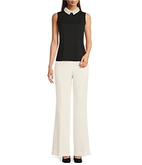 KARL LAGERFELD PARIS Knit Matte Jersey Pearl Collar Sleeveless Top