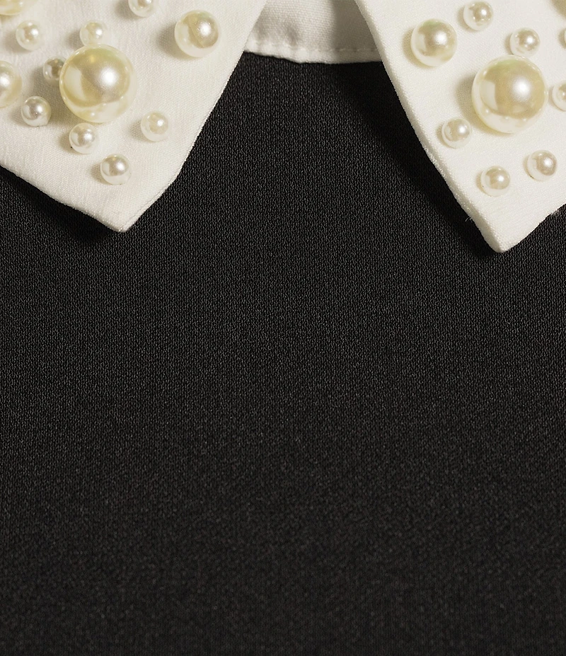 KARL LAGERFELD PARIS Knit Matte Jersey Pearl Collar Sleeveless Top