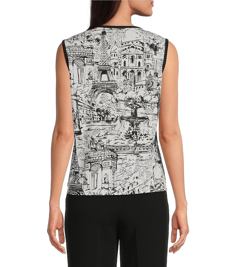KARL LAGERFELD PARIS Knit Matte Jersey Round Neck Sleeveless Top