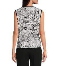 KARL LAGERFELD PARIS Knit Matte Jersey Round Neck Sleeveless Top