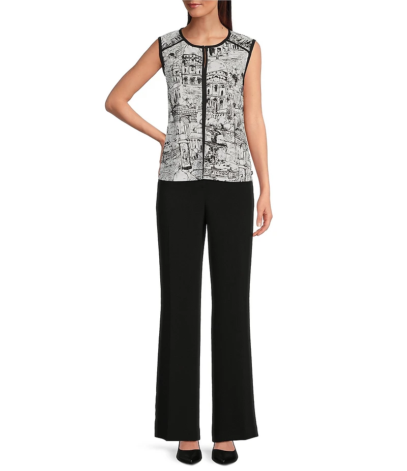 KARL LAGERFELD PARIS Knit Matte Jersey Round Neck Sleeveless Top