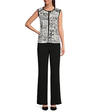 KARL LAGERFELD PARIS Knit Matte Jersey Round Neck Sleeveless Top