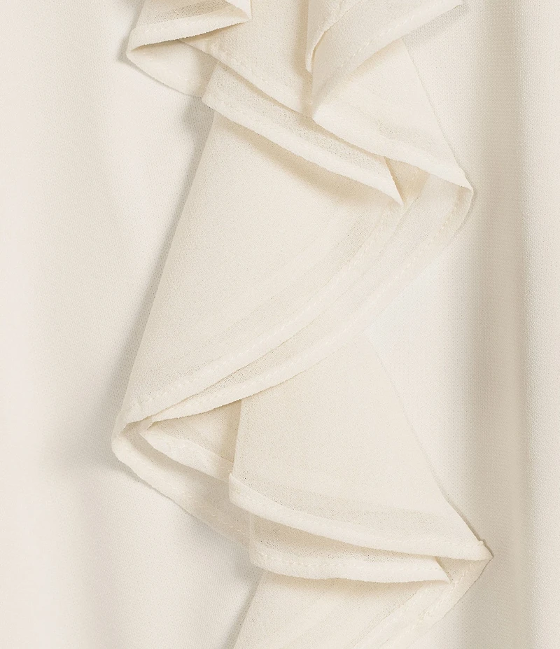 KARL LAGERFELD PARIS Knit Mix Media V-Neck Long Sleeve Ruffle Front Top