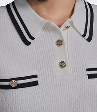 KARL LAGERFELD PARIS Knit Point Collar Short Sleeve Polo Top