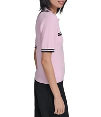 KARL LAGERFELD PARIS Knit Point Collar Short Sleeve Polo Top