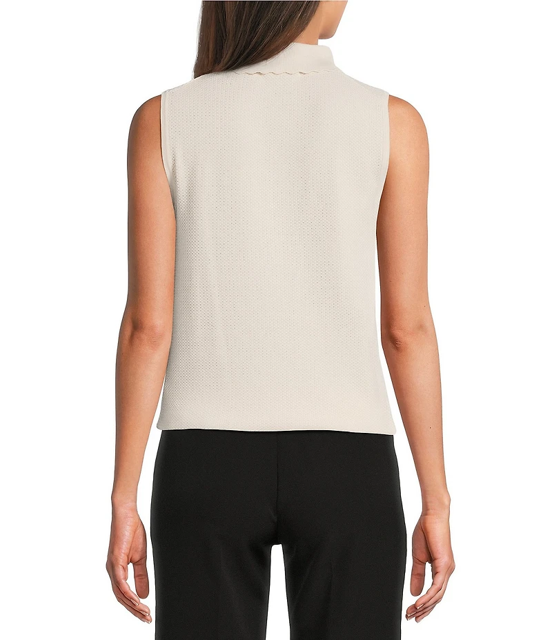 KARL LAGERFELD PARIS Knit Point Collar Sleeveless Scallop Trim Top