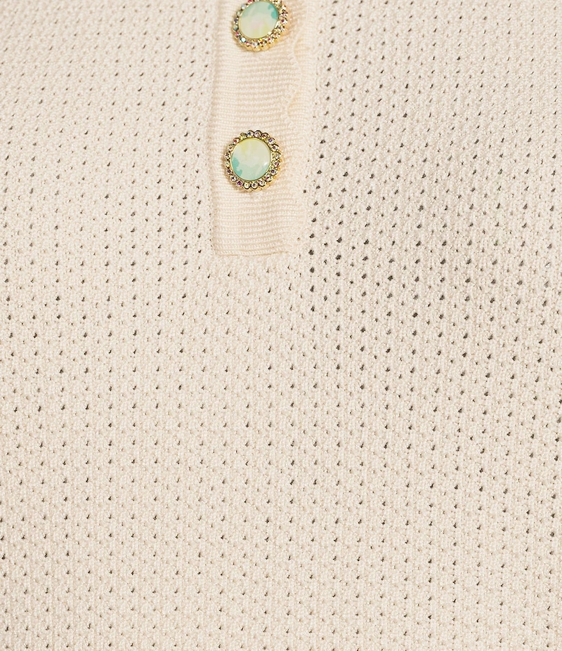 KARL LAGERFELD PARIS Knit Point Collar Sleeveless Scallop Trim Top