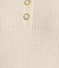 KARL LAGERFELD PARIS Knit Point Collar Sleeveless Scallop Trim Top