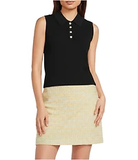 KARL LAGERFELD PARIS Knit Point Collar Sleeveless Scallop Trim Top