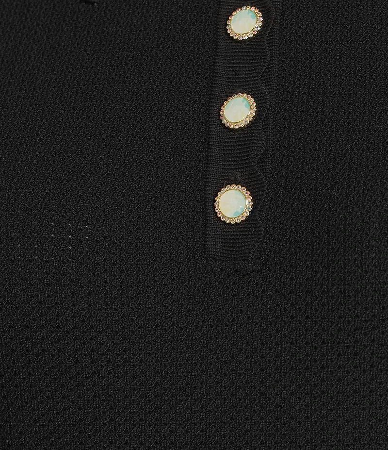 KARL LAGERFELD PARIS Knit Point Collar Sleeveless Scallop Trim Top