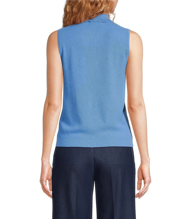 KARL LAGERFELD PARIS Knit Point Collar Sleeveless Top