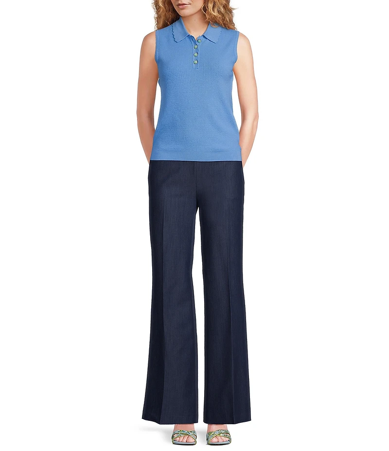KARL LAGERFELD PARIS Knit Point Collar Sleeveless Top