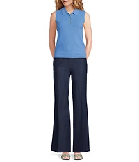 KARL LAGERFELD PARIS Knit Point Collar Sleeveless Top