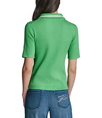 KARL LAGERFELD PARIS Knit Polo Collar Short Sleeve Top