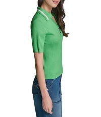 KARL LAGERFELD PARIS Knit Polo Collar Short Sleeve Top