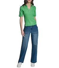 KARL LAGERFELD PARIS Knit Polo Collar Short Sleeve Top