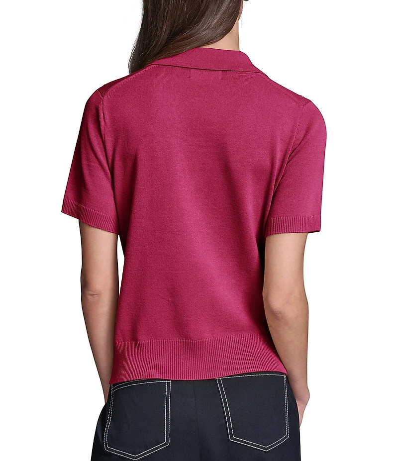 KARL LAGERFELD PARIS Knit Polo Collar Short Sleeves Side Studded Shirt