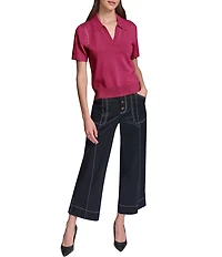 KARL LAGERFELD PARIS Knit Polo Collar Short Sleeves Side Studded Shirt