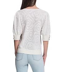 KARL LAGERFELD PARIS Knit Print V-Neck Short Sleeve Top