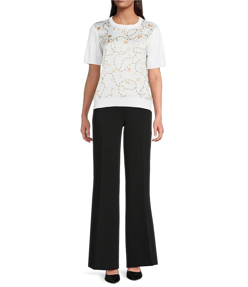 KARL LAGERFELD PARIS Knit Printed Crew Neck Short Sleeve Sweater