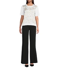 KARL LAGERFELD PARIS Knit Printed Crew Neck Short Sleeve Sweater