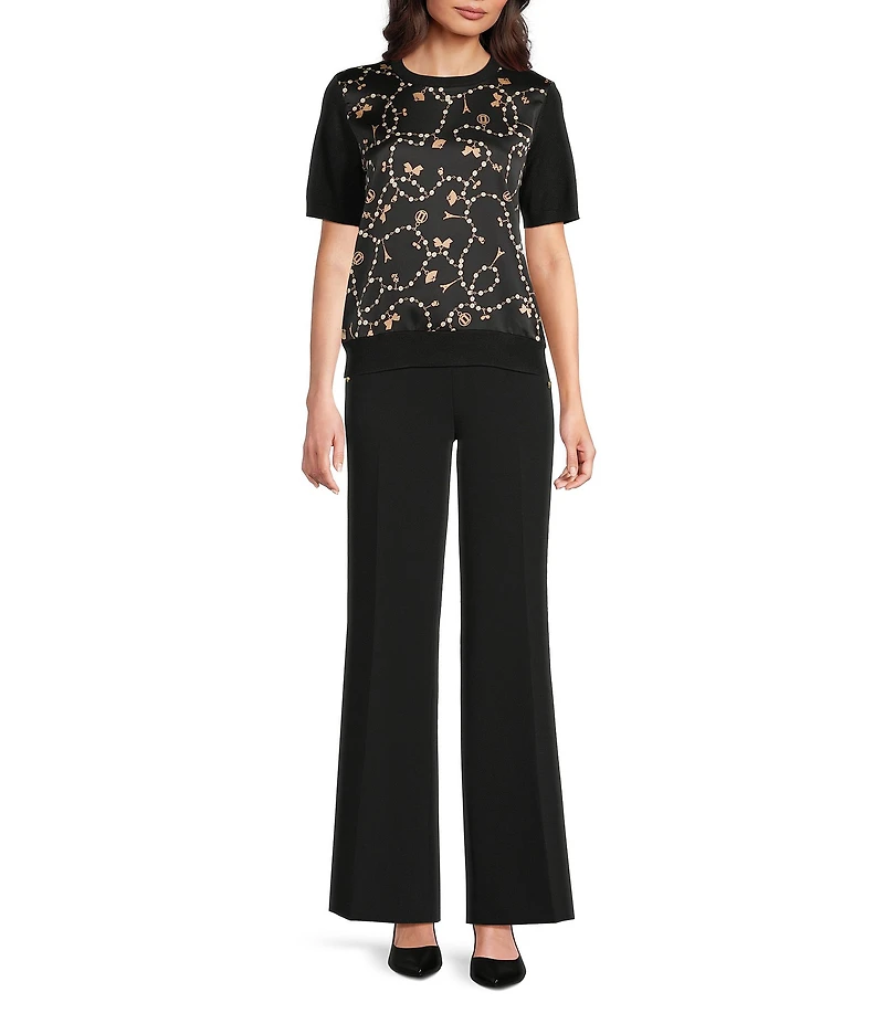 KARL LAGERFELD PARIS Knit Printed Crew Neck Short Sleeve Sweater