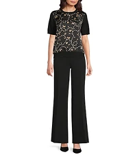 KARL LAGERFELD PARIS Knit Printed Crew Neck Short Sleeve Sweater