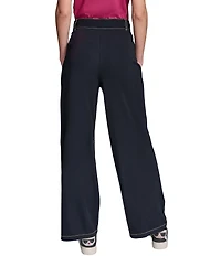 KARL LAGERFELD PARIS Knit Refined Jersey Flat Front Wide Leg Drawstring Front Pants