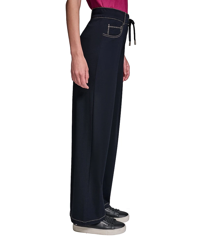 KARL LAGERFELD PARIS Knit Refined Jersey Flat Front Wide Leg Drawstring Front Pants
