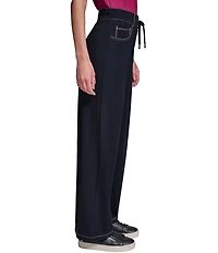 KARL LAGERFELD PARIS Knit Refined Jersey Flat Front Wide Leg Drawstring Front Pants