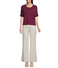 KARL LAGERFELD PARIS Knit Rhinestone Crew Neck Short Sleeve Top