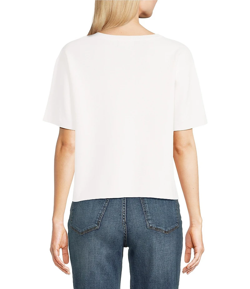 KARL LAGERFELD PARIS Knit Rhinestone Crew Neck Short Sleeve Top