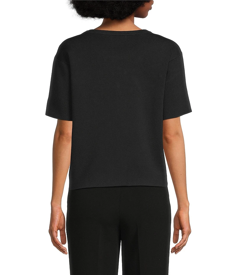 KARL LAGERFELD PARIS Knit Rhinestone Crew Neck Short Sleeve Top