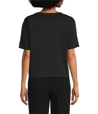 KARL LAGERFELD PARIS Knit Rhinestone Crew Neck Short Sleeve Top