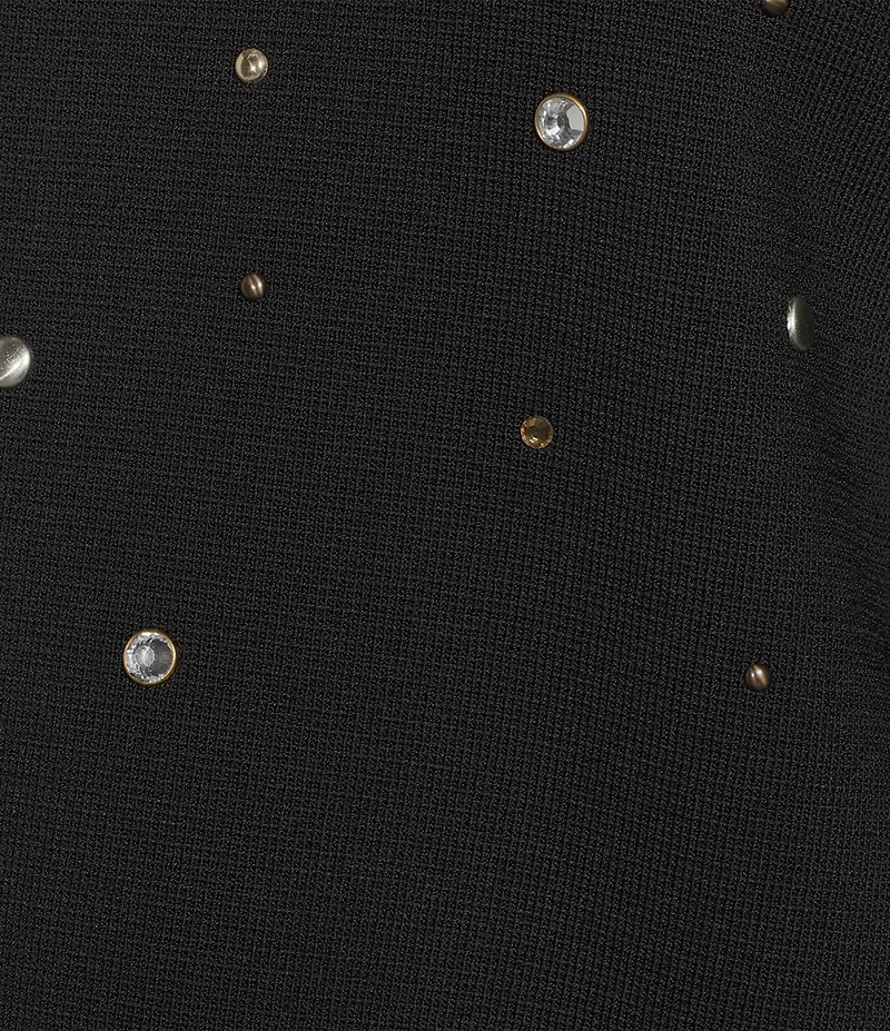 KARL LAGERFELD PARIS Knit Rhinestone Crew Neck Short Sleeve Top