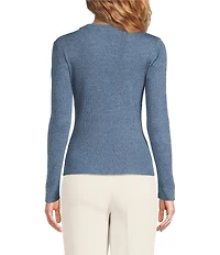 KARL LAGERFELD PARIS Knit Round Neck Long Sleeve Button Detail Sweater