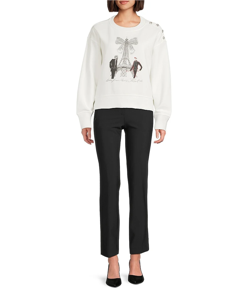 KARL LAGERFELD PARIS Knit Round Neck Long Sleeve Eiffel Tower Sweatshirt