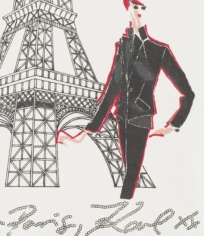 KARL LAGERFELD PARIS Knit Round Neck Long Sleeve Eiffel Tower Sweatshirt