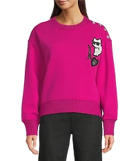 KARL LAGERFELD PARIS Knit Round Neck Long Sleeve Embroidered Patchwork Sweatshirt
