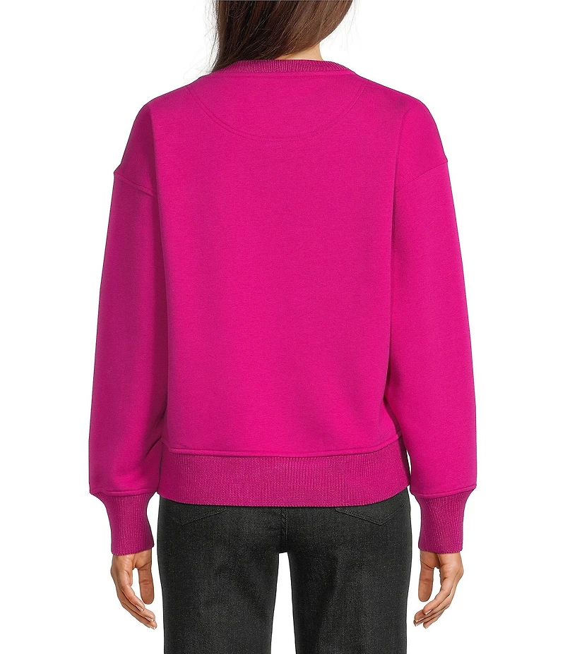 KARL LAGERFELD PARIS Knit Round Neck Long Sleeve Embroidered Patchwork Sweatshirt