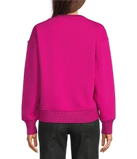 KARL LAGERFELD PARIS Knit Round Neck Long Sleeve Embroidered Patchwork Sweatshirt