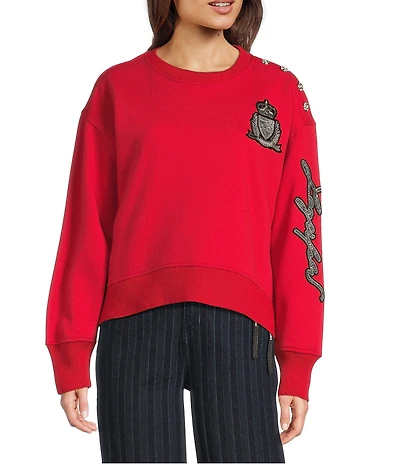 KARL LAGERFELD PARIS Knit Round Neck Long Sleeve Patchwork Sweatshirt