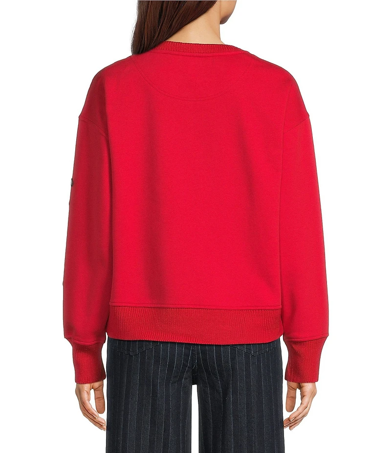 KARL LAGERFELD PARIS Knit Round Neck Long Sleeve Patchwork Sweatshirt
