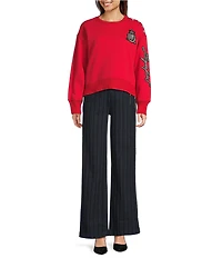 KARL LAGERFELD PARIS Knit Round Neck Long Sleeve Patchwork Sweatshirt