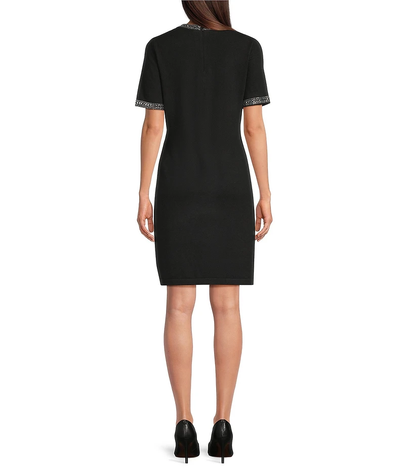 KARL LAGERFELD PARIS Knit Round Neck Short Sleeve A-line Dress
