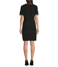 KARL LAGERFELD PARIS Knit Round Neck Short Sleeve A-line Dress