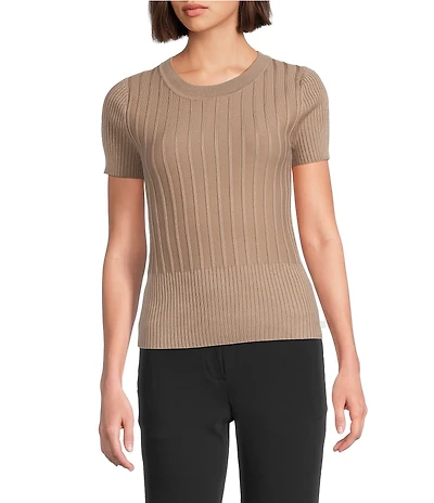 KARL LAGERFELD PARIS Knit Round Neck Short Sleeve Top