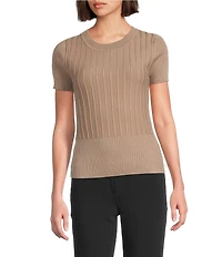 KARL LAGERFELD PARIS Knit Round Neck Short Sleeve Top