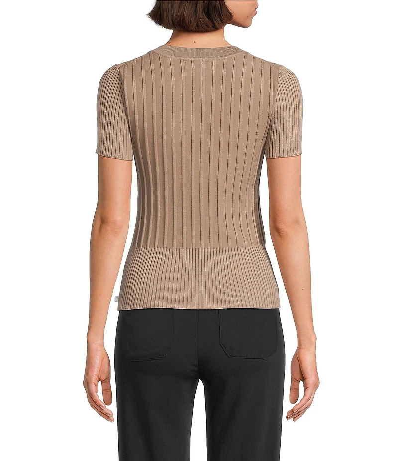 KARL LAGERFELD PARIS Knit Round Neck Short Sleeve Top